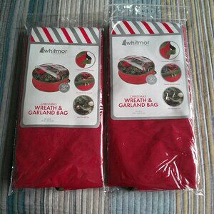 2 Lot Whitmor  Christmas Wreath and Garland Bag Up To 30 Inch Wreath Zipper, NEW